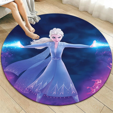 Navak Carpet Princess Elsa Cartoon Print Round Carpet, Bedroom Decorative Carpet, Living Room Bathroom Picnic Camping Entrance Non-slip Mat