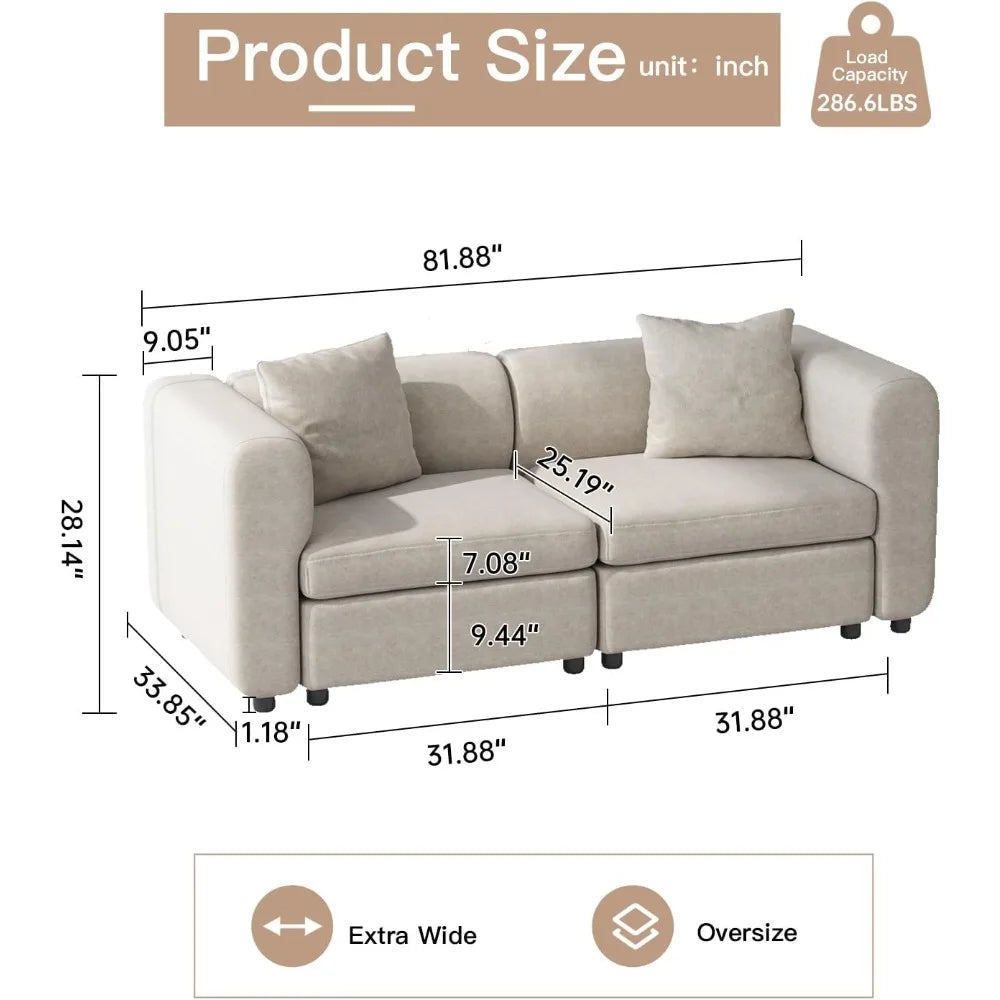 Navak Carpet Love Seaters Extra Large Sectional Sofa for Living Room,2 Seaters for Small Apartment.,Convertible Leisure Couch,Deep Couches