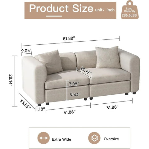 Navak Carpet Love Seaters Extra Large Sectional Sofa for Living Room,2 Seaters for Small Apartment.,Convertible Leisure Couch,Deep Couches