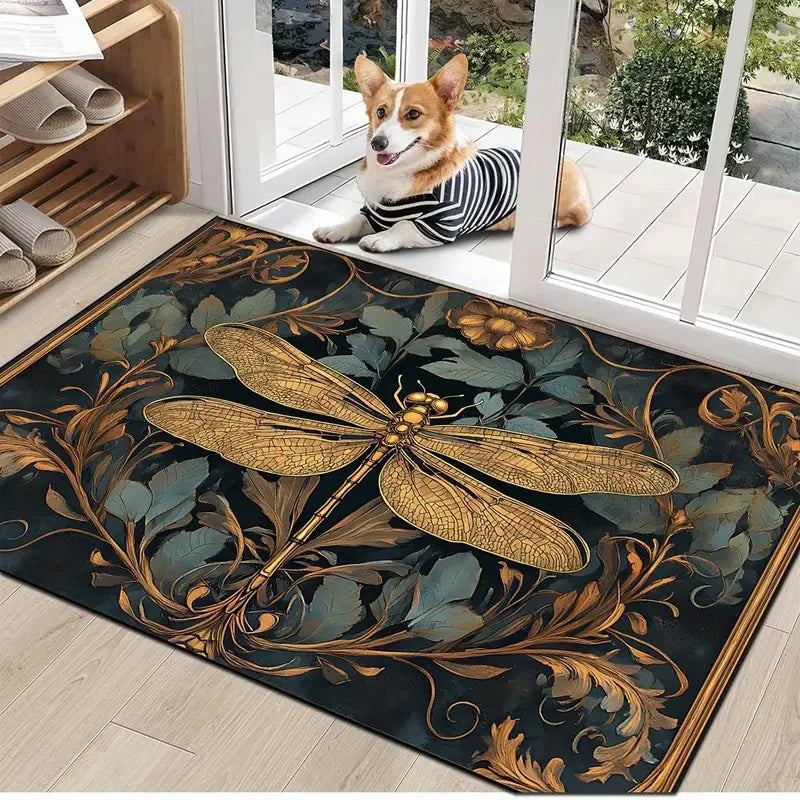 Navak Carpet Elegant Dragonfly Pattern Kitchen Mat Entrance Doormat Decor Carpet for Living Room Bathroom Anti-slip Doormat Laundry Room Rugs