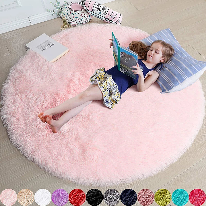 Navak Carpet Fluffy Round Rugs For Girls Bedroom Soft Shaggy White Carpet In The Living Room Bedside Rugs Pink Home Decor Hairy Baby Play Mat