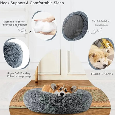 Navak Carpet  40-90cm Round Pet Bed for Large Dog Bed Super Soft Cat Bed Long Plush Dog House for Medium Dog House Winter Warm Sleeping