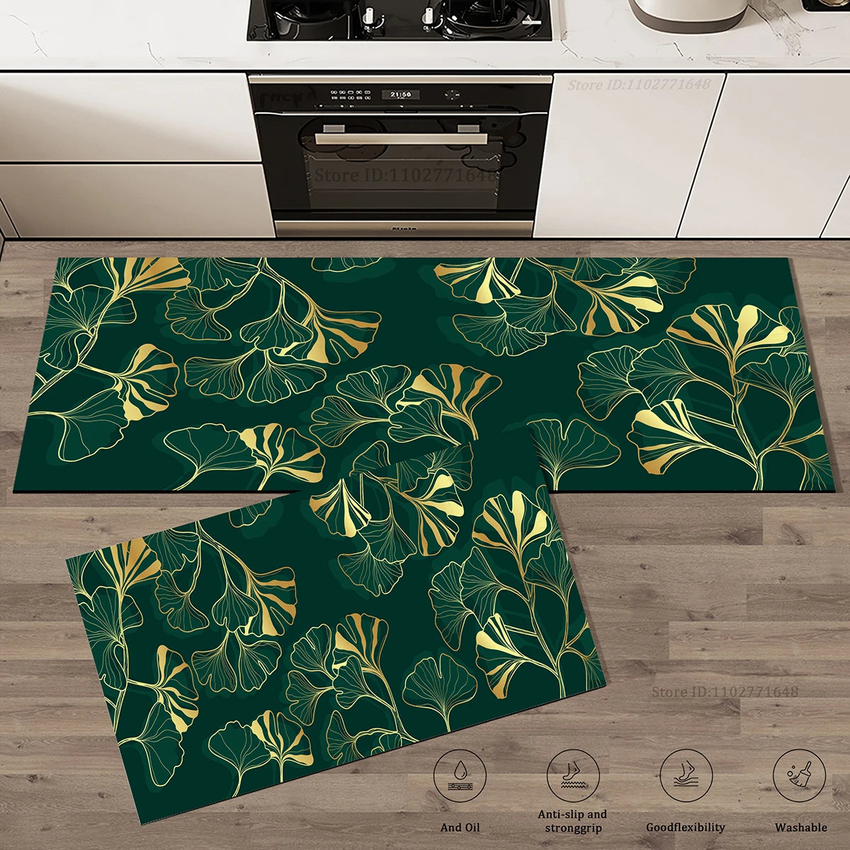 Navak Carpet Green Leaves Kitchen Mat Surface Absorbent Doormat Rug Drying Non-Slip Bathroom Entrance Carpet High Quality Large Washable Mats