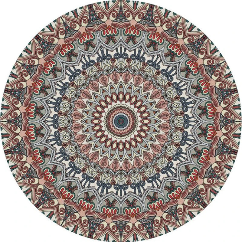 Navak Carpet Mandala Print Round Carpet Nordic Modern Living Room Anti-Slip Rug Coffee Table Foot Pad Bedroom Floor Mats Bay Window Chair Mat