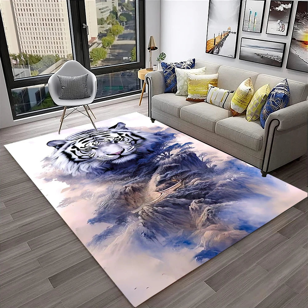 Navak Carpet 3D Dream Tiger Animal Cartoon Carpet Rug for Home Living Room Bedroom Sofa Doormat Decor,Child Play Area Rug Non-slip Floor Mat