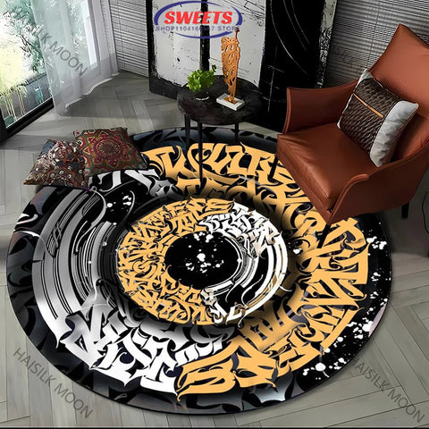 Navak Carpet Modern Style Black and White Mystery Art Style Round Carpet Interior Decor Mat Outdoor Picnic Camping Rug Room Bedside Rug Gift