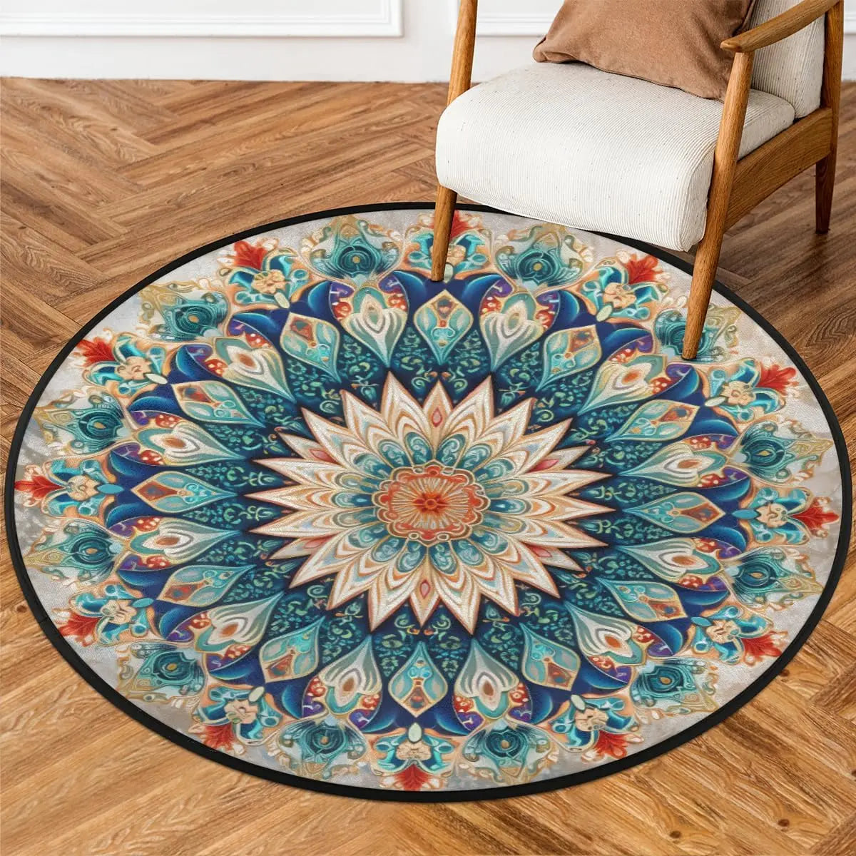 Navak Carpet Round Rug 33.88in Indoor Circle Area Rug Vintage Mandala Flower Round Shape Round Non Slip Washable Easy Soft Throw Rugs Floor C