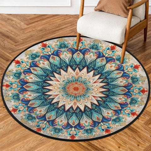 Navak Carpet Round Rug 33.88in Indoor Circle Area Rug Vintage Mandala Flower Round Shape Round Non Slip Washable Easy Soft Throw Rugs Floor C