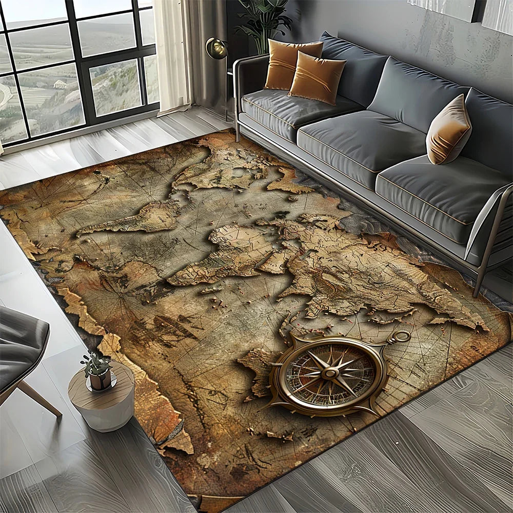 Navak Carpet Retro Marine Nautical Chart Compass Carpet Rug for Home Living Room Bedroom Sofa Doormat Decor, Floor Mat