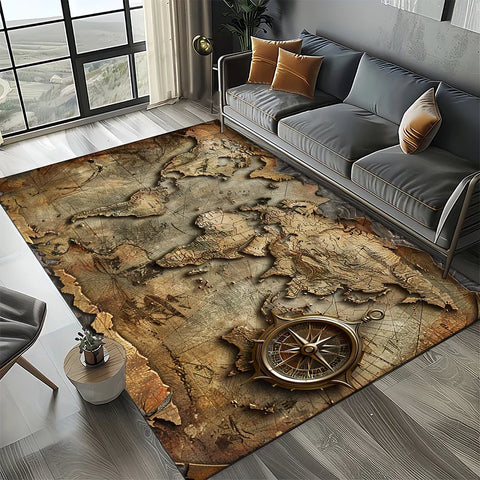 Navak Carpet Retro Marine Nautical Chart Compass Carpet Rug for Home Living Room Bedroom Sofa Doormat Decor, Floor Mat