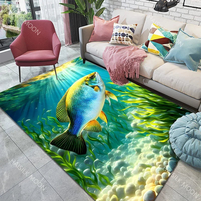Navak Carpet Fish in The Sea Deep Sea Fish Pattern Carpet for Living Room Bedroom Bedside Floor Mat Cloakroom Playing Mat Area Rug Large Size