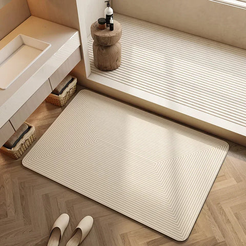 Navak Carpet Absorbent Bath Rug Mat Bathroom Non-slip Area Bath Rug Home Decor Cream Beige Stripes Area Rugs Toilet Entrance Diatom Mud Mat