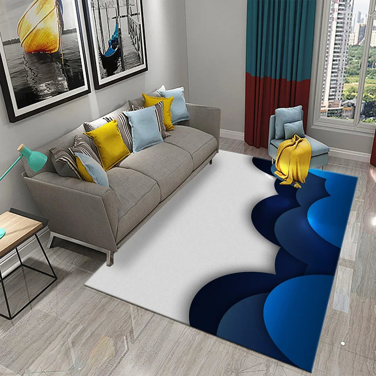 Navak Carpet 3D Simple Abstract Art Theme Carpet Nordic Style Geometric Line Living Room Balcony Bedroom Bathroom Non-slip Door Floor Mat
