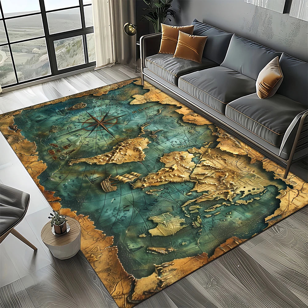 Navak Carpet Retro Marine Nautical Chart Compass Carpet Rug for Home Living Room Bedroom Sofa Doormat Decor, Floor Mat