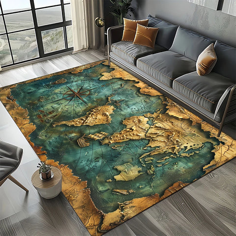 Navak Carpet Retro Marine Nautical Chart Compass Carpet Rug for Home Living Room Bedroom Sofa Doormat Decor, Floor Mat