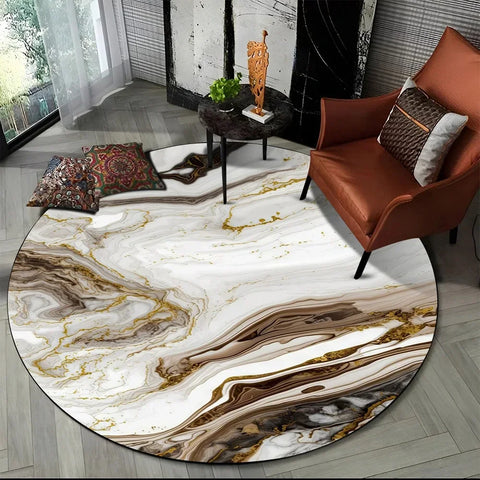 Navak Carpet 3D Luxury Marble Print Round Carpet Abstract Geometric Area Rug for Living Room Bedroom Chair Decor Non-slip Floor Mat Doormat