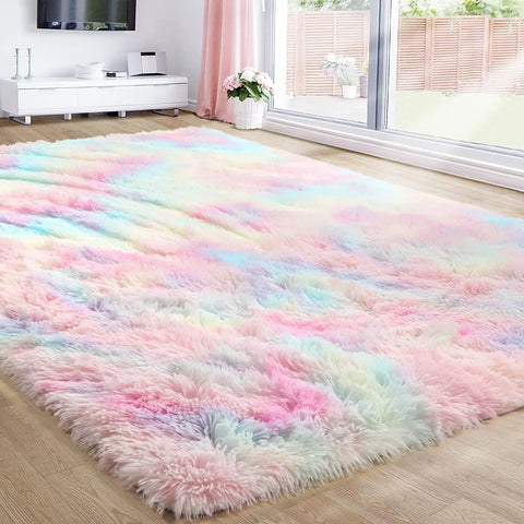 Navak Carpet Hairy Rainbow Rugs for Children Bedroom Soft Furry Carpets Living Room Kids Baby Room Nursery Playroom Cute Room Decor Area Rug