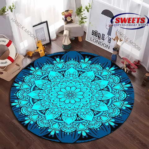 Navak Carpet Luxury Mandala Flower Print Round Carpet Bedroom Living Room Sofa Decorative Mat Top 10 Holiday Gifts for Family and Friends Rug