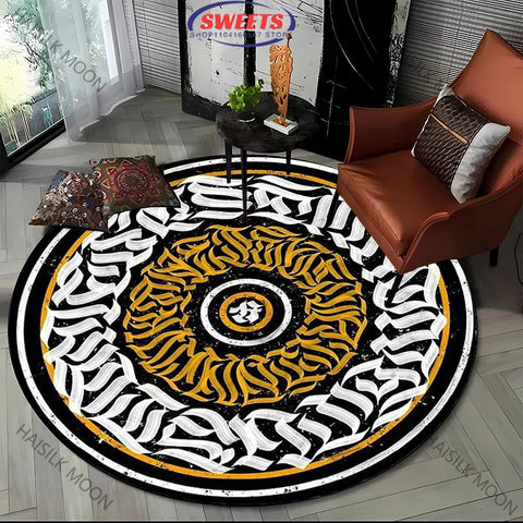Navak Carpet Modern Style Black and White Mystery Art Style Round Carpet Interior Decor Mat Outdoor Picnic Camping Rug Room Bedside Rug Gift