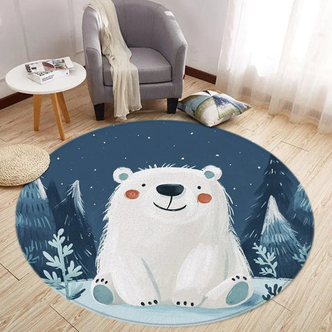 Navak Carpet Cartoon Lion Love Bear Round Rug Living Room Decoration Rabbit Bear Forest Animals Bedroom Rugs Home Mats Washable Leisure Rugs