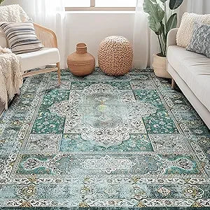 Navak Carpet Area Rugs Machine Washable No Pile Non Slip Vintage Rugs for Living Room&Bedroom&Dinning Room Bohemian Distressed Carpet I