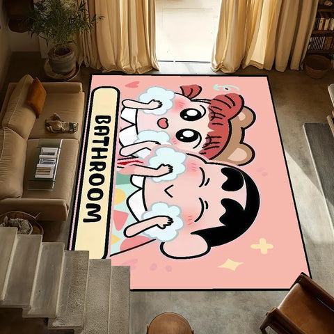 Navak Carpet Anti-Slip Cute C-chan Kitchen C-Crayon S-Shin Bedroom Tufted Rug cartoon Carpet time funny bath Living Room Entrance Decoration