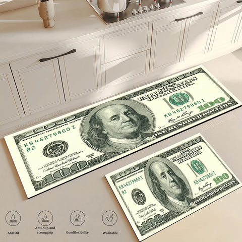 Navak Carpet Black Gold 100 Dollar Bill Money Kitchen Floor Mat Home Doormat Corridor Balcony Long Rugs Bedside Non-slip Absorbent Carpet