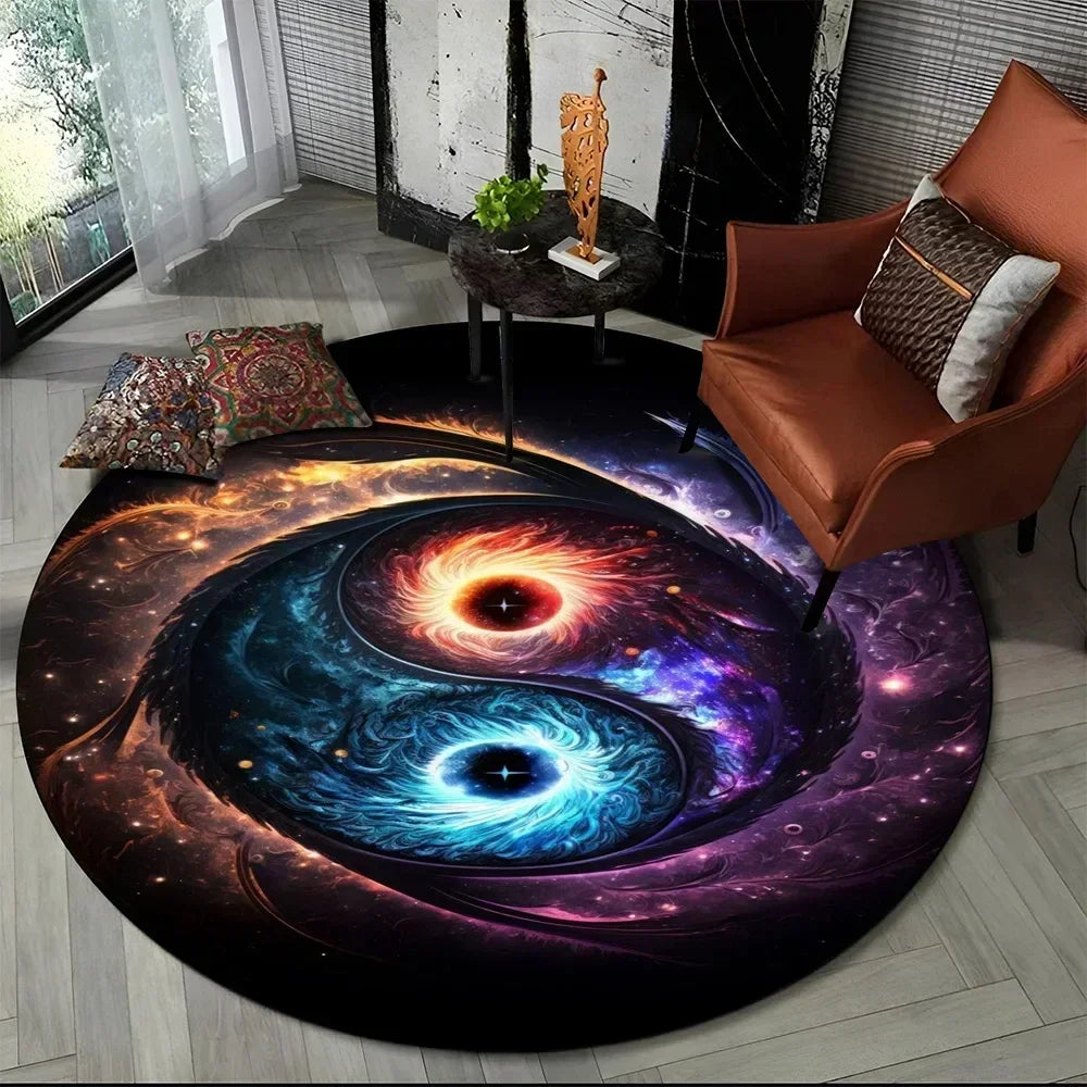 Navak Carpet Crystal Velvet Yin Yang Round Rug, 3D Tai Chi Print Non-Slip Floor Mat for Living Room, Bedroom, Home Decor, Circle Area Rug