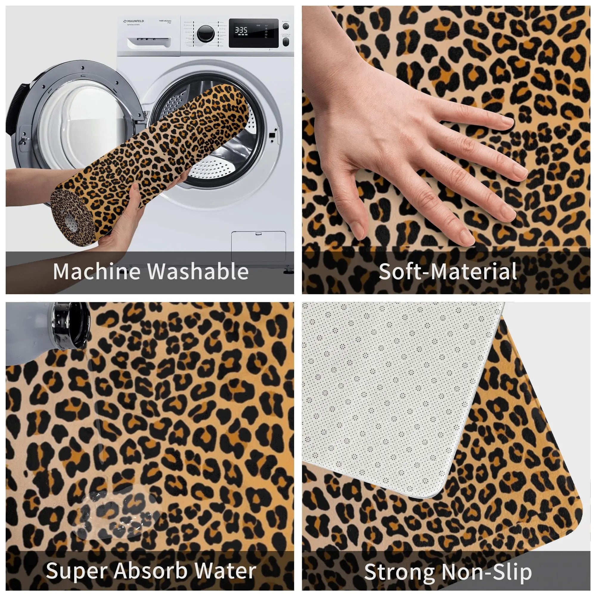 Navak Carpet Leopard print Anti-slip Doormat Floor Mat Cushion Carpet Rug for Kitchen Entrance Home Balcony Footpad Mats