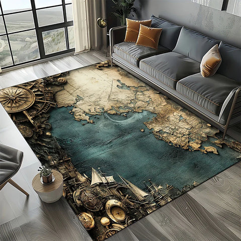 Navak Carpet Retro Marine Nautical Chart Compass Carpet Rug for Home Living Room Bedroom Sofa Doormat Decor, Floor Mat