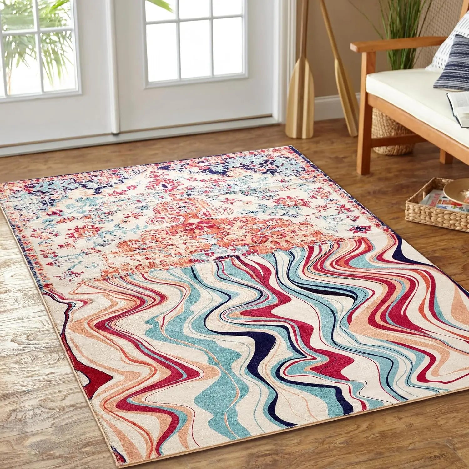 Navak Carpet Vintage Wine Red Melting Oriental Carpet for Living Room Bedroom Soft Non-Slip Area Rug Balcony Boho Wavy Funky Abstract Rugs