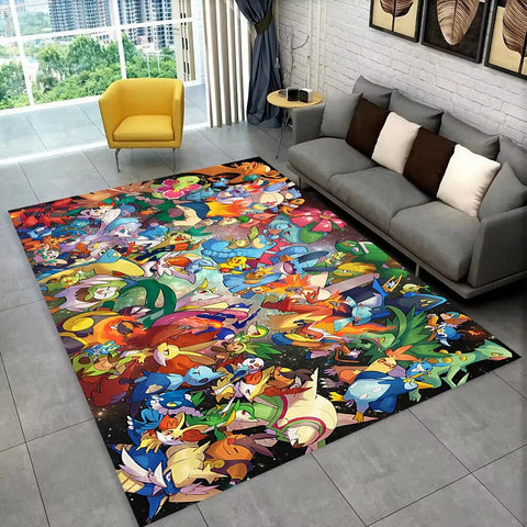 Navak Carpet Daily Picks Fun Pokemon Game Cartoon Floor Mat for Kids Playroom Bedroom Living Room Soft Area Rug Game Theme Carpet Man's Cave Decor