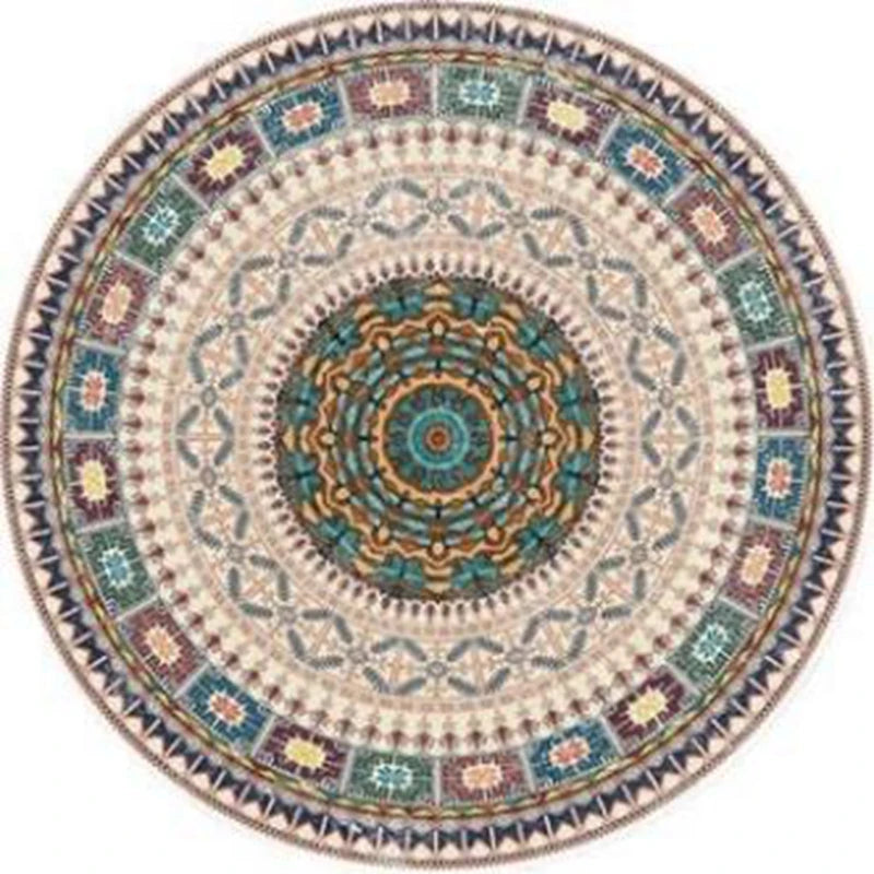 Navak Carpet Mandala Print Round Carpet Nordic Modern Living Room Anti-Slip Rug Coffee Table Foot Pad Bedroom Floor Mats Bay Window Chair Mat