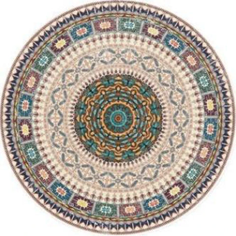 Navak Carpet Mandala Print Round Carpet Nordic Modern Living Room Anti-Slip Rug Coffee Table Foot Pad Bedroom Floor Mats Bay Window Chair Mat