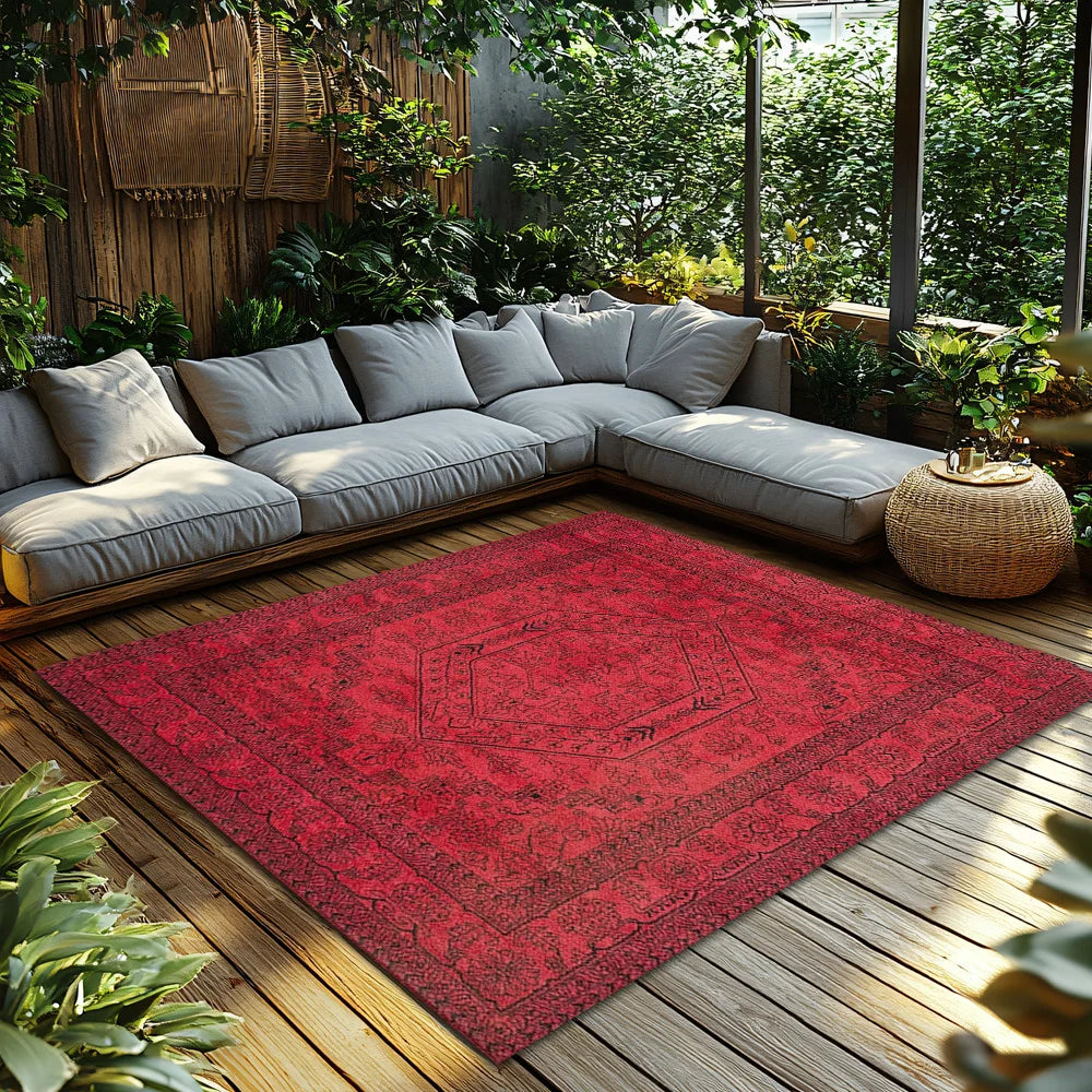 Navak Carpet Red Bohemian Area Rug, Ethnic Pattern Non-Slip Carpet, Cozy Living Room Mat for Natural Home Decor