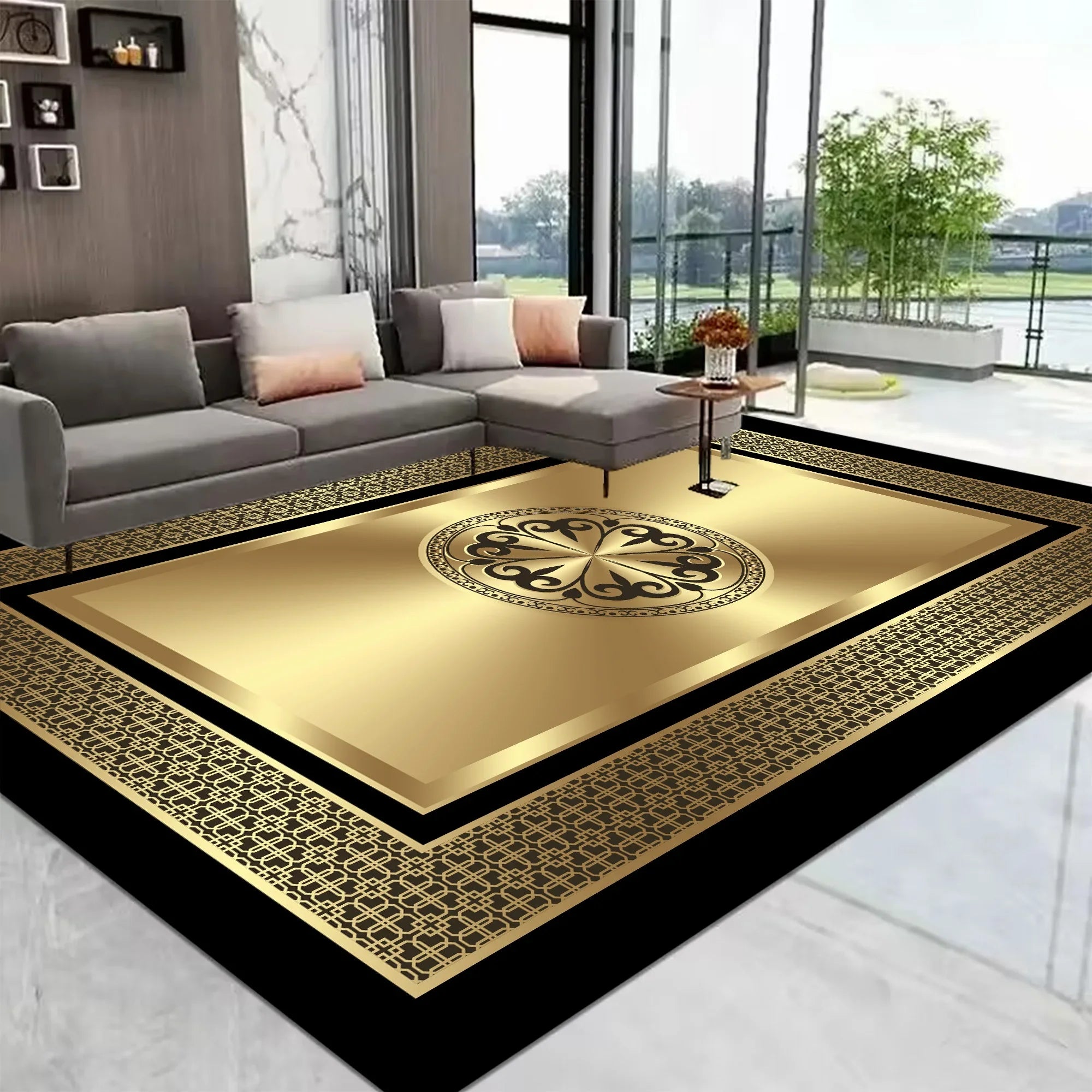 Navak Carpet European Gold Large Living Room Carpet Home Decoration Luxury Coffee Tables Mat Non-slip Washable Rug for Bedroom Decor Alfombra