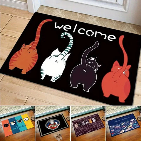 Navak Carpet Cartoon Cat Pattern Mat Non-slip Easy To Clean Rug Wrinkle-Resistant Doormat Outdoor Entrance Floor Decorative Washable Carpet