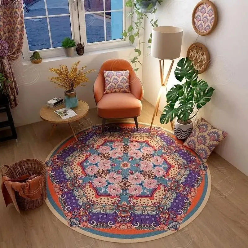 Navak Carpet Persian Retro Ethnic Style Round Living Room Rug Coffee Table Hanging Chair Swivel Chair Floor Mat Bedroom Bedside Rug