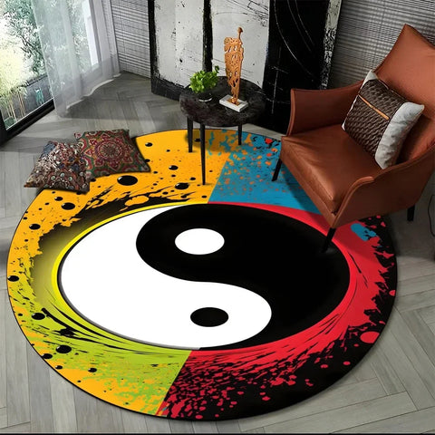 Navak Carpet Crystal Velvet Yin Yang Round Rug, 3D Tai Chi Print Non-Slip Floor Mat for Living Room, Bedroom, Home Decor, Circle Area Rug