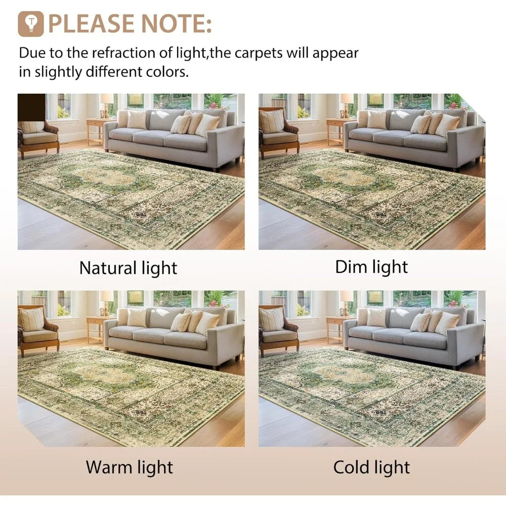 Navak Carpet Area Rugs Machine Washable No Pile Non Slip Vintage Rugs for Living Room&Bedroom&Dinning Room Bohemian Distressed Carpet I