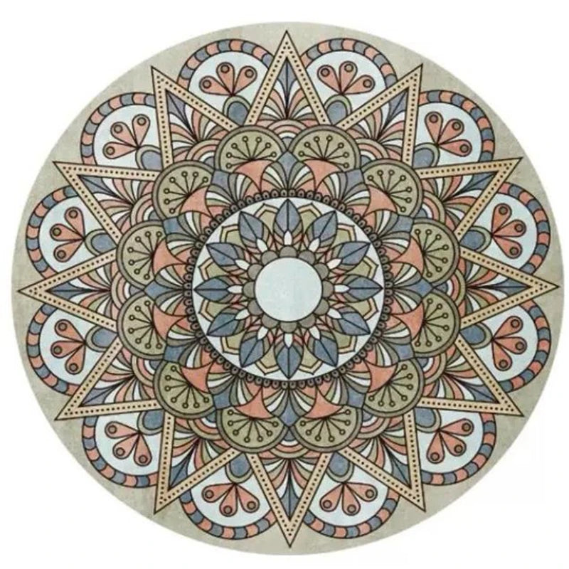 Navak Carpet Mandala Print Round Carpet Nordic Modern Living Room Anti-Slip Rug Coffee Table Foot Pad Bedroom Floor Mats Bay Window Chair Mat
