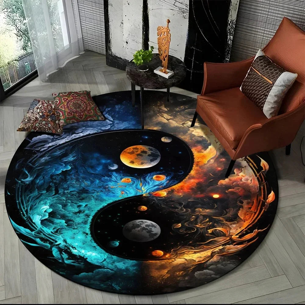 Navak Carpet Crystal Velvet Yin Yang Round Rug, 3D Tai Chi Print Non-Slip Floor Mat for Living Room, Bedroom, Home Decor, Circle Area Rug