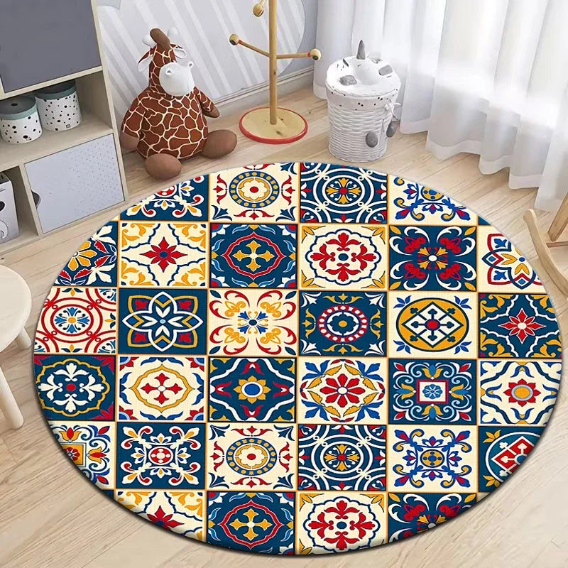 Navak Carpet Moroccan Style Printed Round Carpet for Living Room Area Rugs Camping Picnic Mats Anti-Slip Rug Yoga Mat Doormat Floor Mat