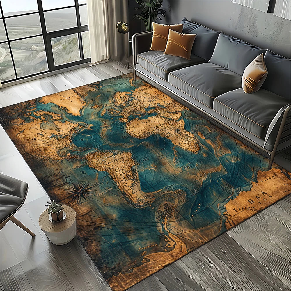 Navak Carpet Retro Marine Nautical Chart Compass Carpet Rug for Home Living Room Bedroom Sofa Doormat Decor, Floor Mat