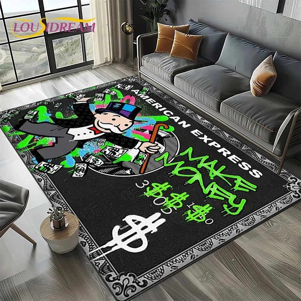 Navak Carpet 3D Rich Man Game Monopoly Dollar Cartoon Carpet Rug for Living Room Bedroom Home Sofa Decoration Kid Area Rug Non-slip Floor Mat