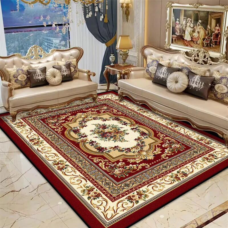 Navak Carpet Persian Red Living Room Rug Antiskid Big Size Flower Design Bedroom Decoration Carpet Soft Entrance Door Mat Machine Washable