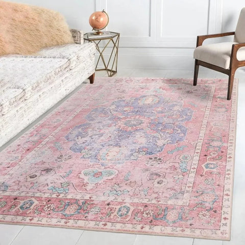 Navak Carpet Non-Slip Backing Area Rugs Pink Soft Carpet Foldable Machine Retro Washable for Living Room Bedroom Dining Home Office Decorate