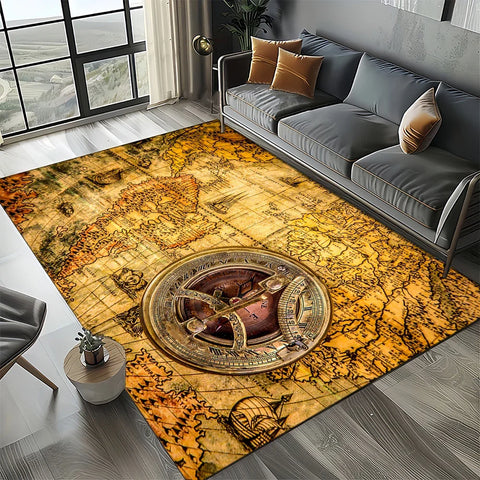 Navak Carpet Retro Marine Nautical Chart Compass Carpet Rug for Home Living Room Bedroom Sofa Doormat Decor, Floor Mat