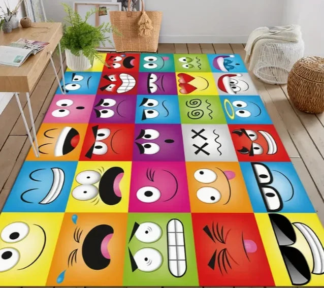 Navak Carpet Cartoon Animal Face Pattern Carpet Learning Interactive Non-Slip Machine Washable Polyester Fiber  Versatile Home Decor Rugs