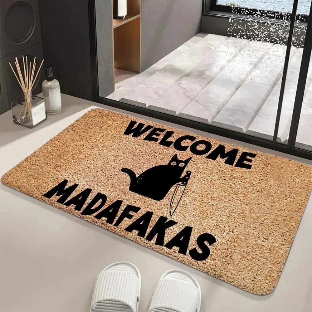 Navak Carpet Daily Picks Disney Dark Cat Welcome Madafakas Floor Mat Entrance Door Mat Rectangle Home Soft Badmat Front Door Indoor Outdoor Mat